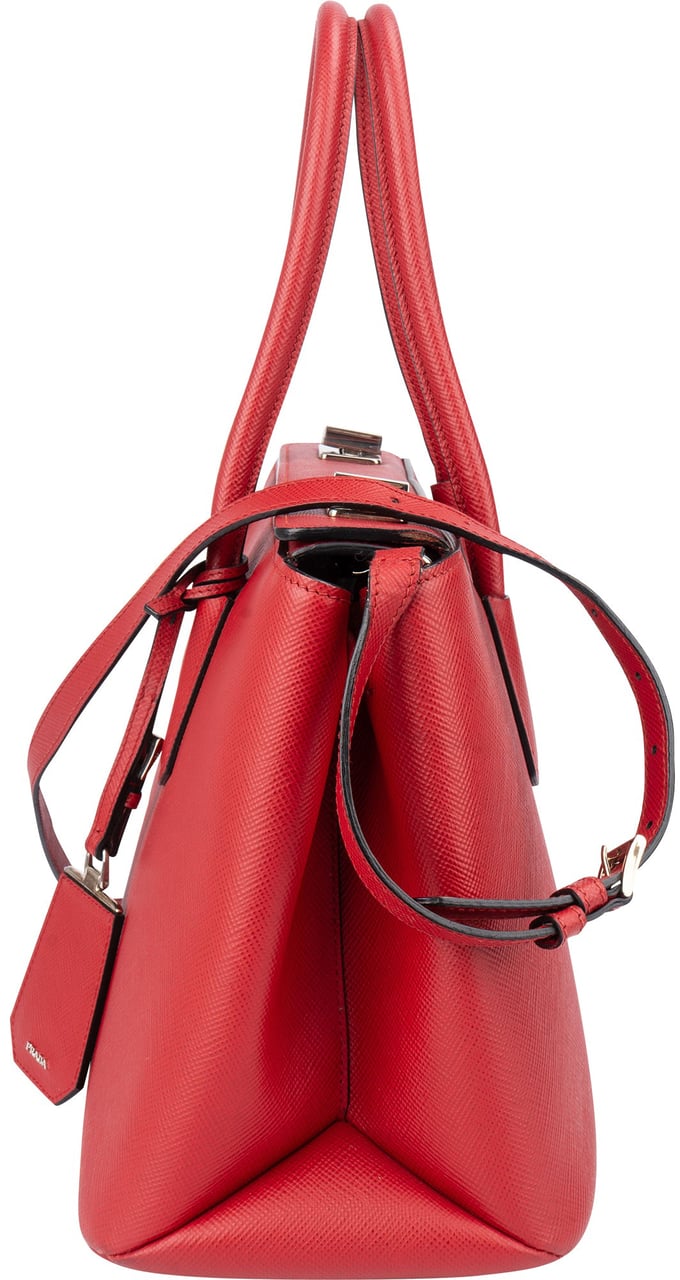 Prada Red Saffiano Leather Turnlock Double Handbag Rood