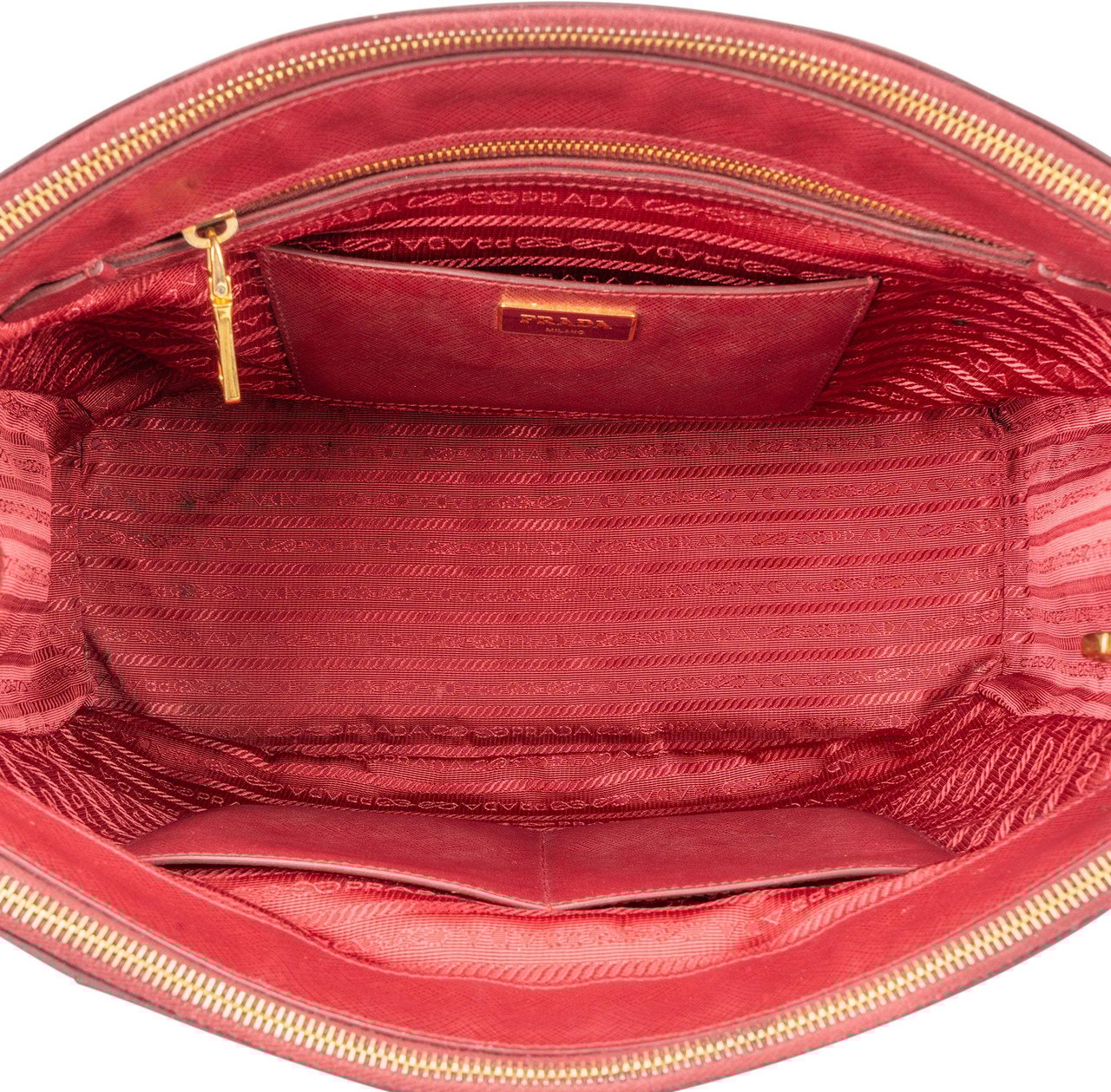 Prada Prada Bicolor Saffiano Leather Galleria Handbag Rood