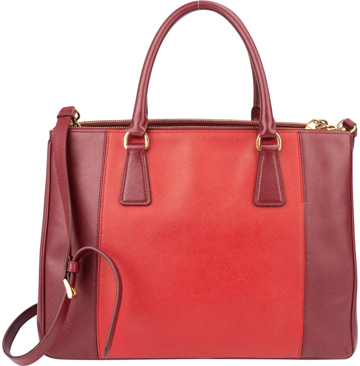 Prada Prada Bicolor Saffiano Leather Galleria Handbag Rood