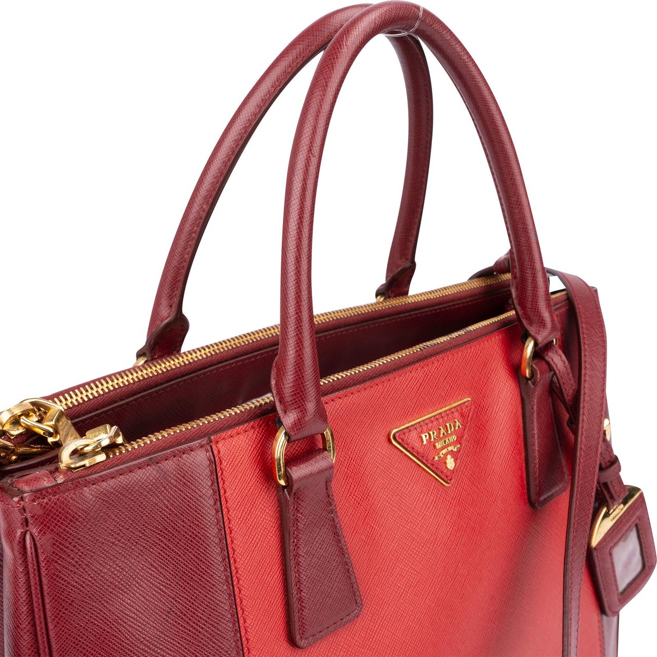 Prada Prada Bicolor Saffiano Leather Galleria Handbag Rood
