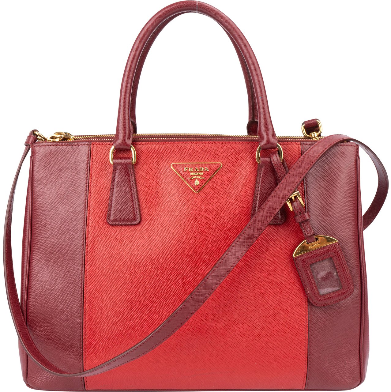 Prada Prada Bicolor Saffiano Leather Galleria Handbag Rood