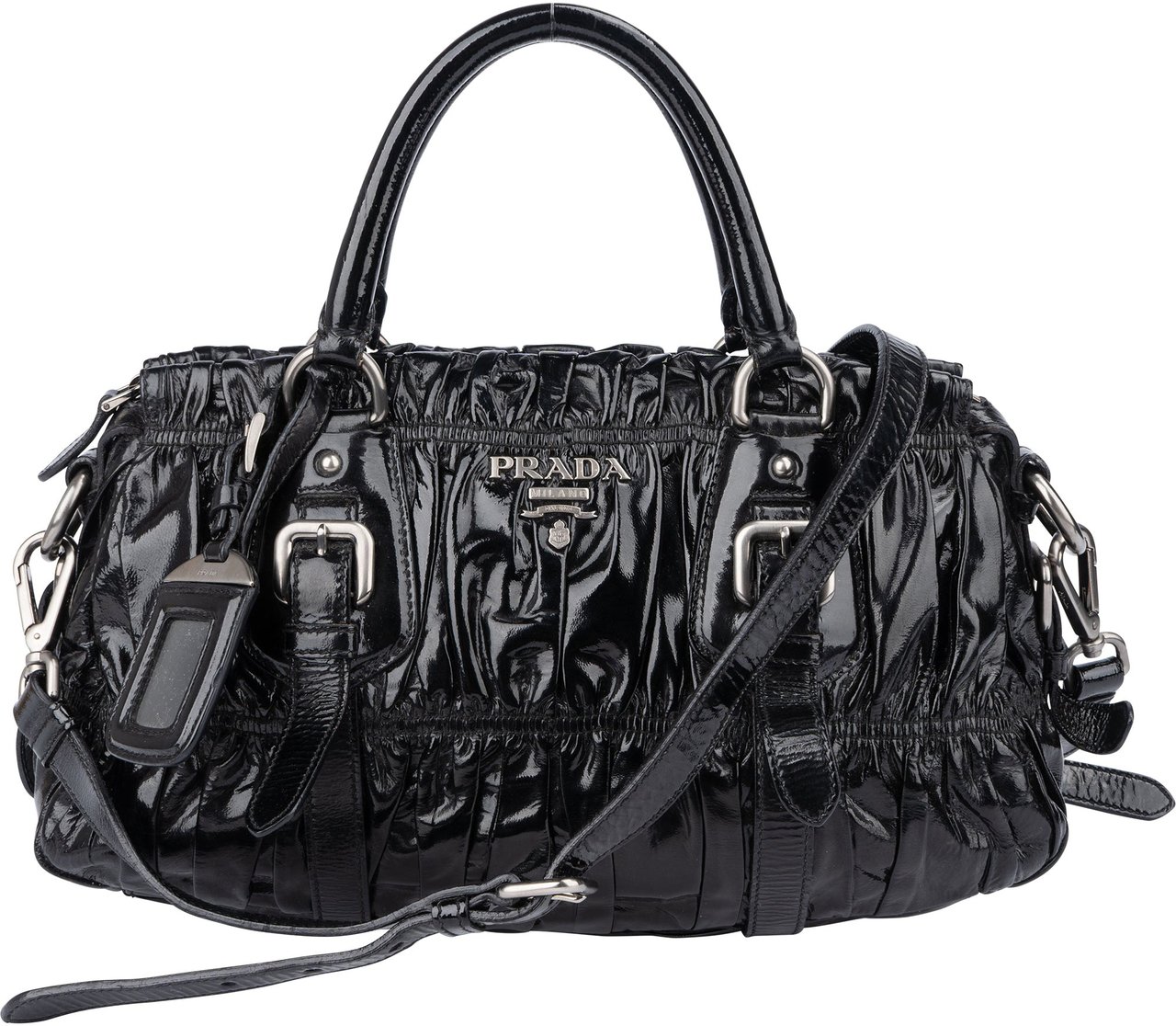 Prada Prada Quilted Patent Leather City Handbag Zwart