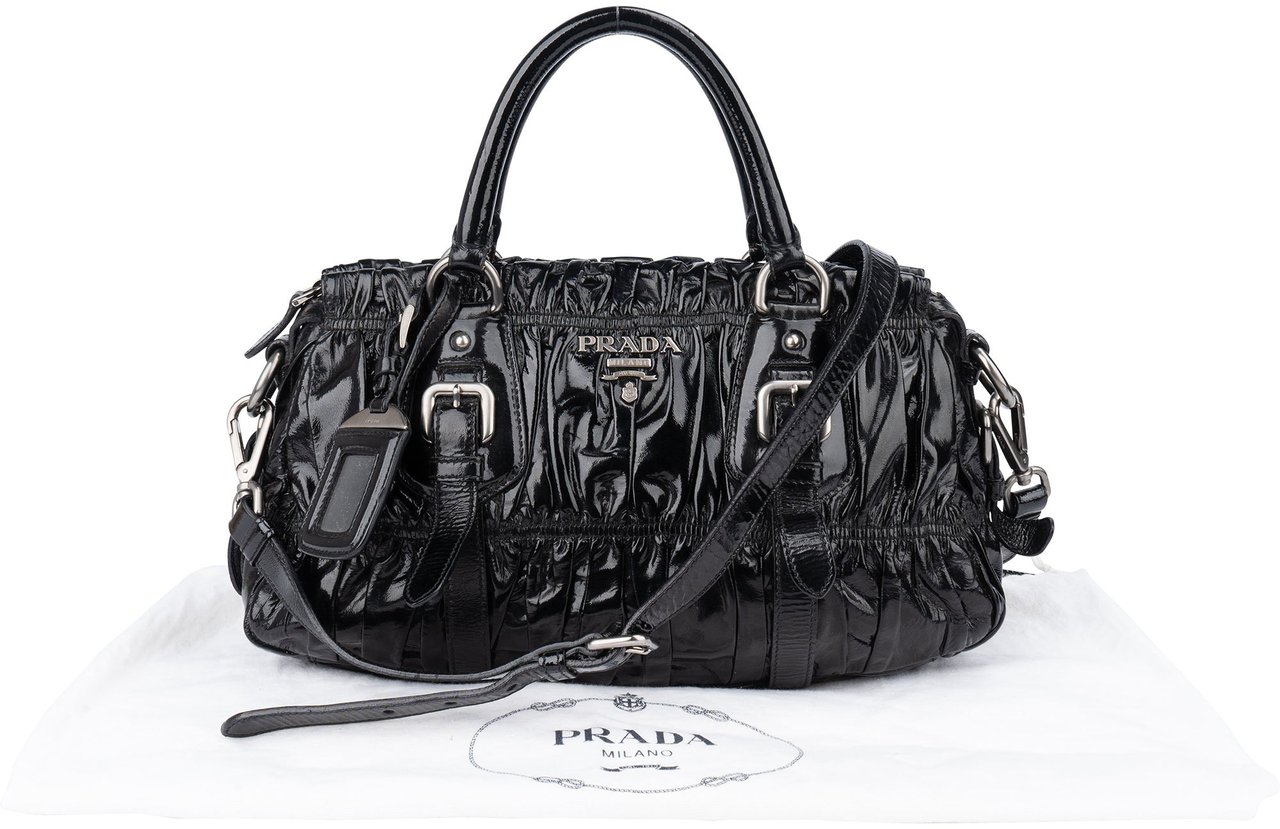 Prada Prada Quilted Patent Leather City Handbag Zwart