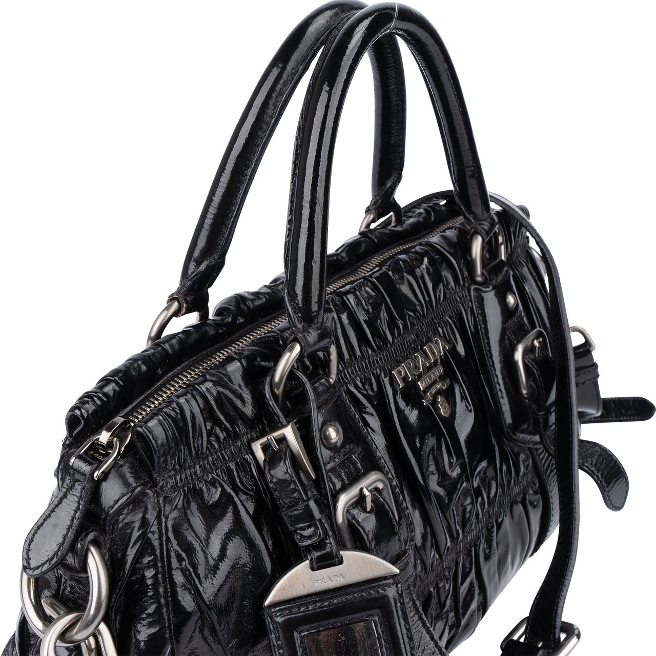 Prada Prada Quilted Patent Leather City Handbag Zwart