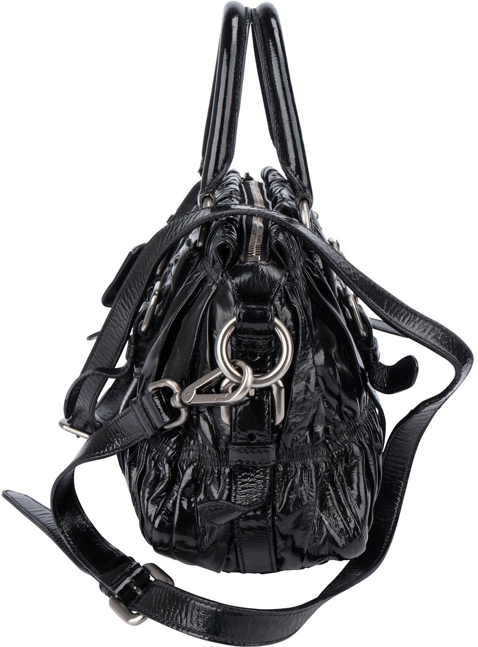 Prada Prada Quilted Patent Leather City Handbag Zwart
