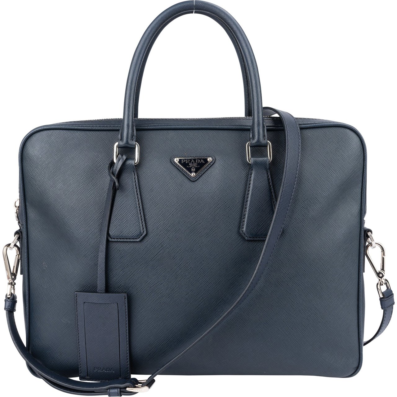 Prada Prada Blue Saffiano Leather Business Handbag Blauw