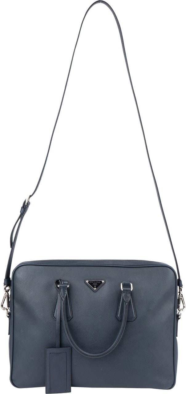 Prada Prada Blue Saffiano Leather Business Handbag Blauw
