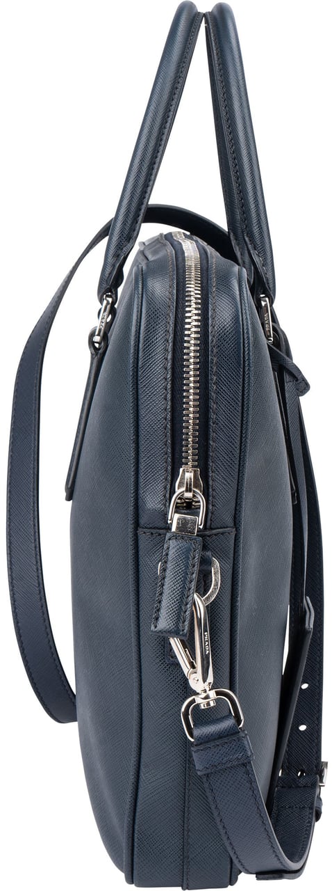 Prada Prada Blue Saffiano Leather Business Handbag Blauw
