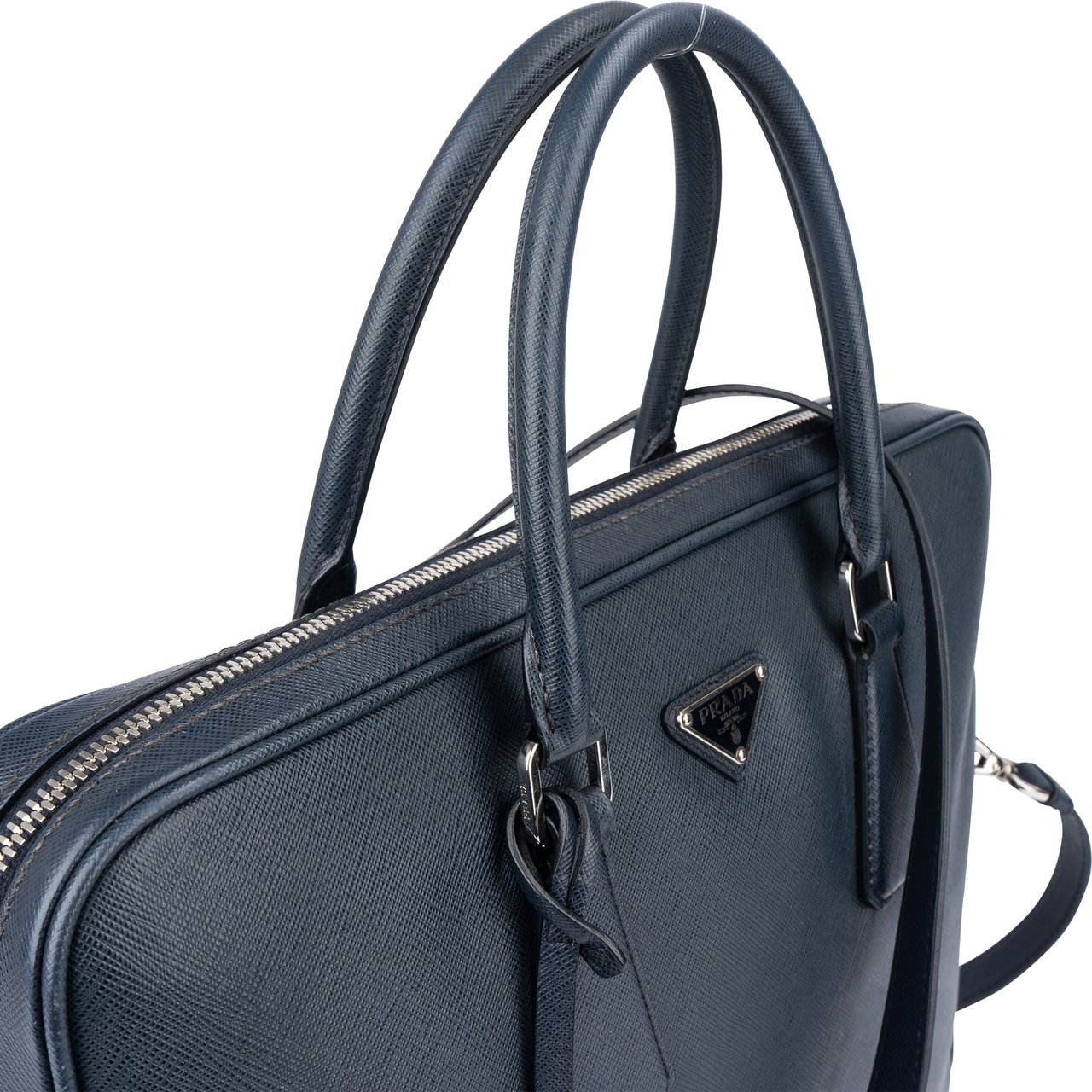 Prada Blue Saffiano Leather Business Handbag Blauw