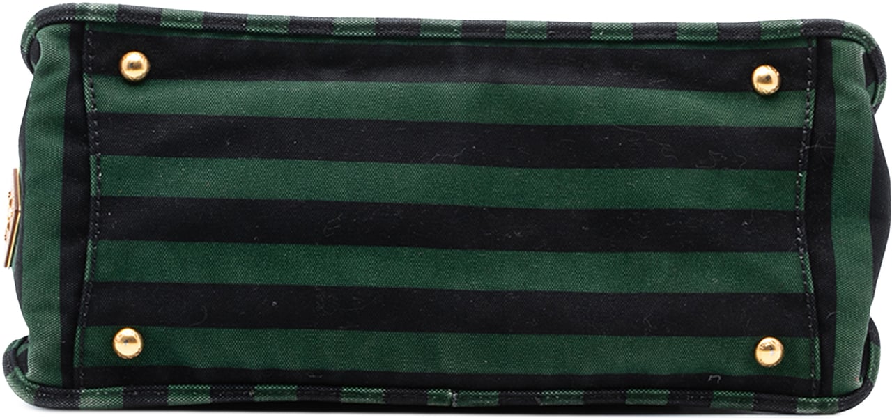 Prada Canvas Canapa Righe Striped Satchel Groen