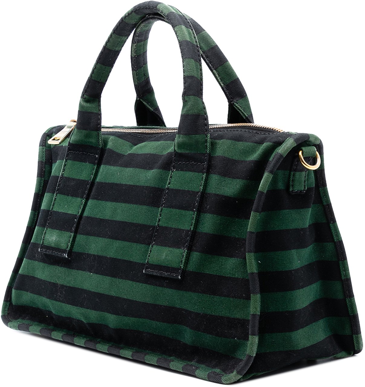 Prada Canvas Canapa Righe Striped Satchel Groen
