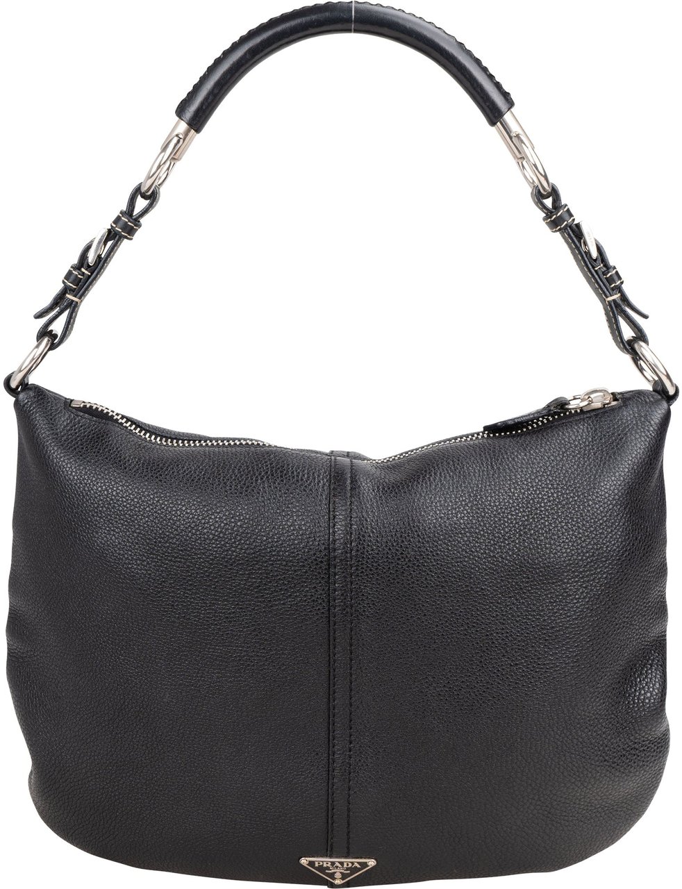 Prada Prada Calfskin Triangle Hobo Bag Zwart