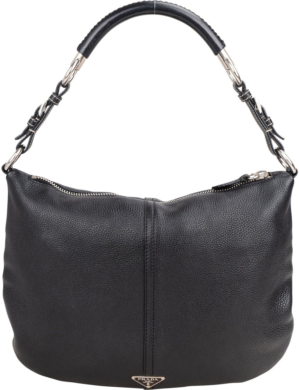 Prada Prada Calfskin Triangle Hobo Bag Zwart