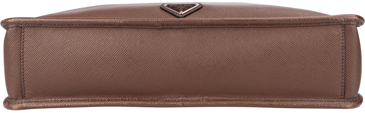 Prada Prada Brown Saffiano Leather Triangle Business Handbag Bruin