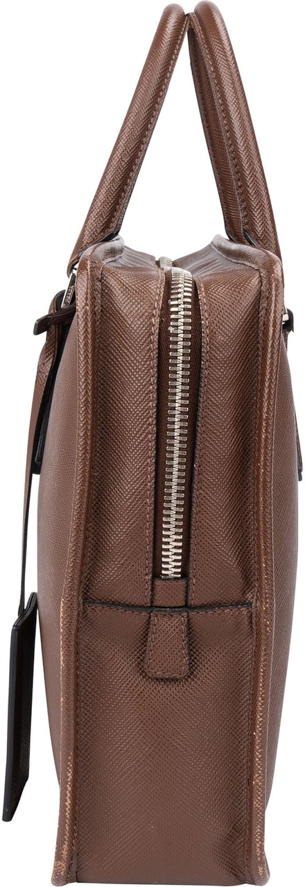 Prada Brown Saffiano Leather Triangle Business Handbag Bruin