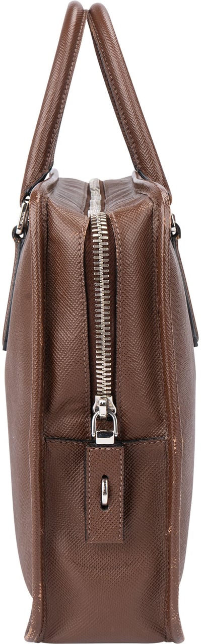 Prada Prada Brown Saffiano Leather Triangle Business Handbag Bruin