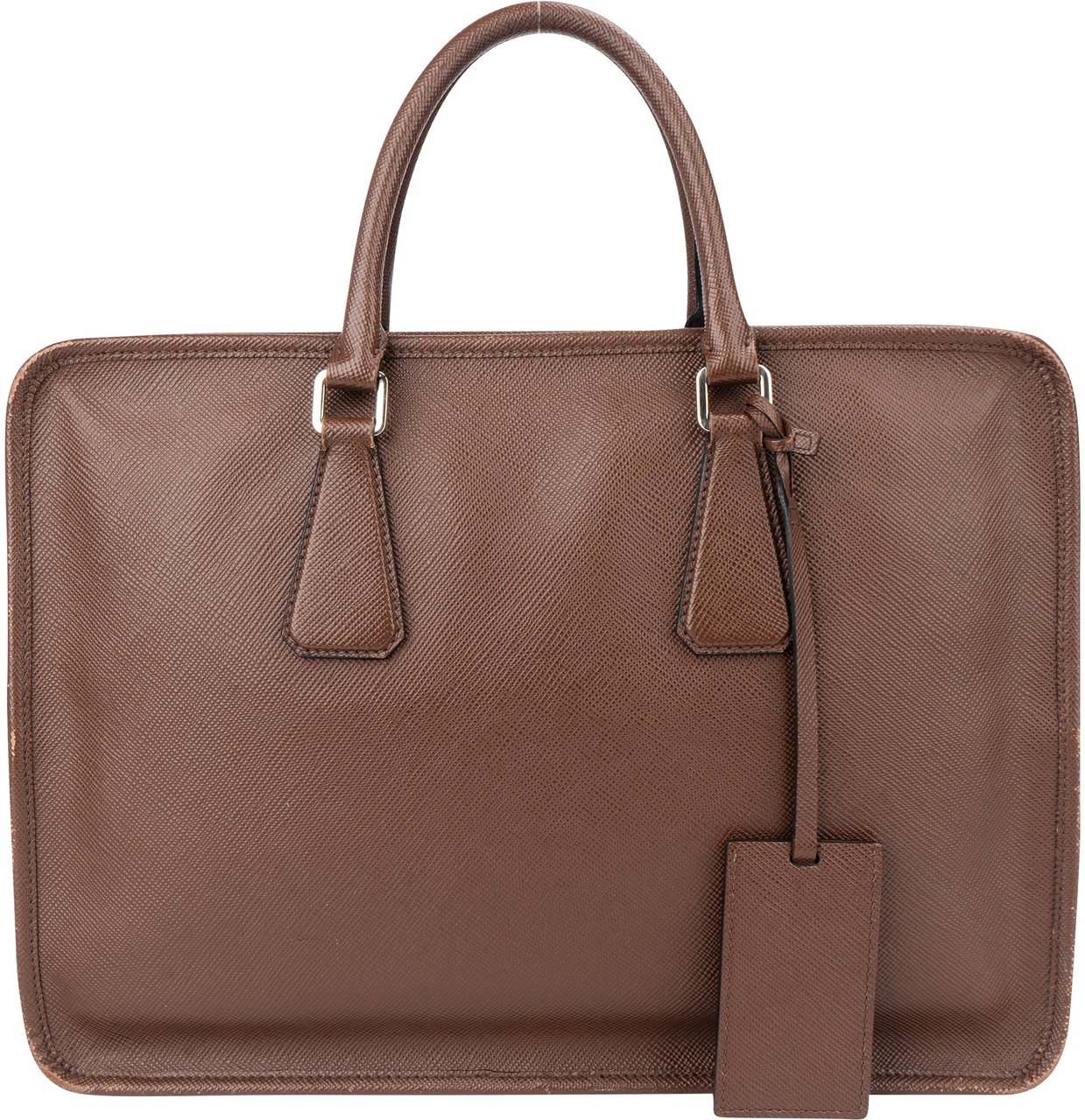 Prada Prada Brown Saffiano Leather Triangle Business Handbag Bruin