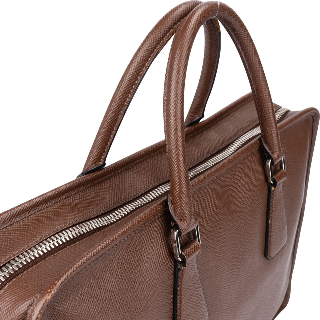 Prada Prada Brown Saffiano Leather Triangle Business Handbag Bruin