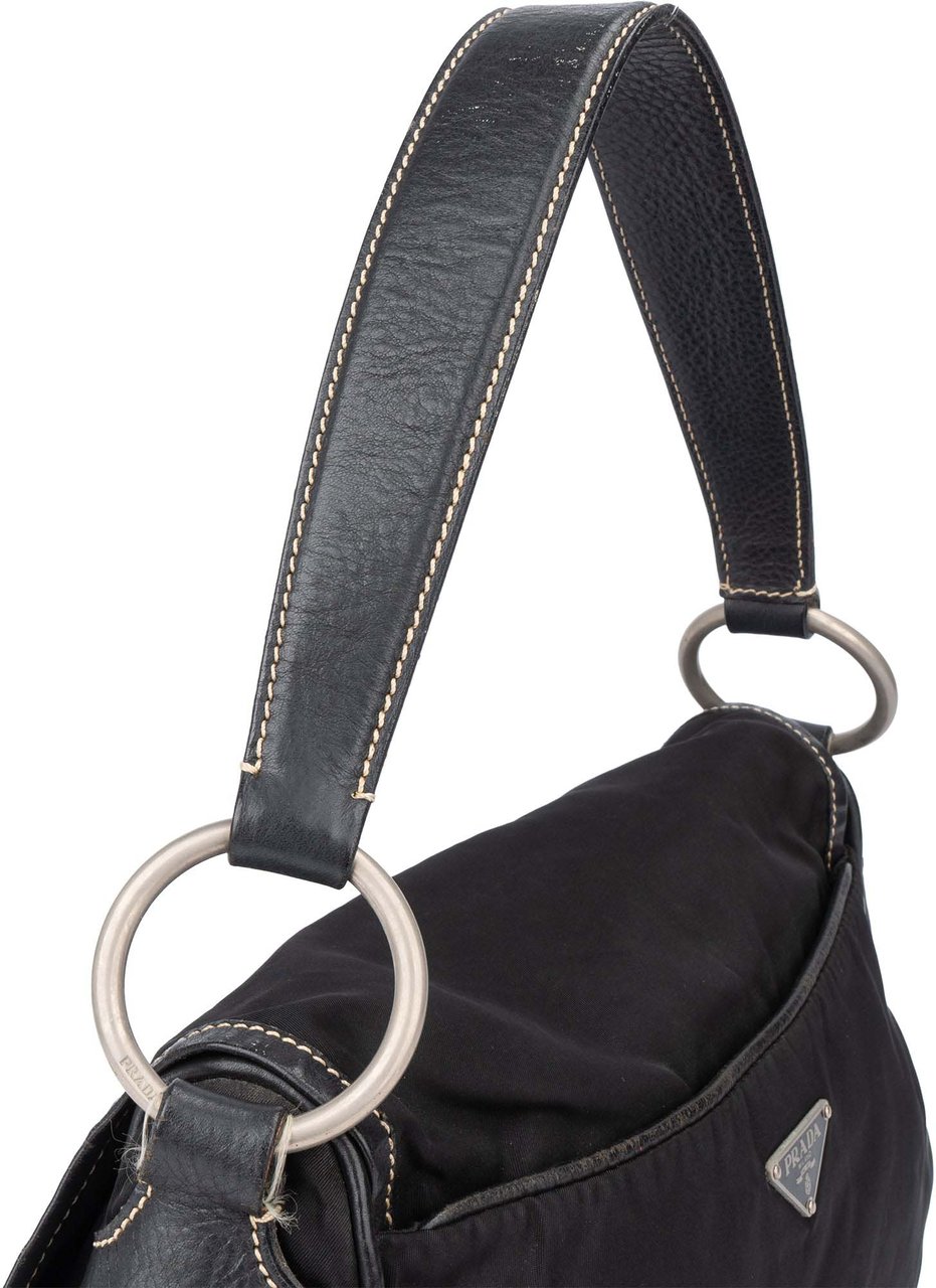 Prada Black Nylon Triangle Handbag Zwart