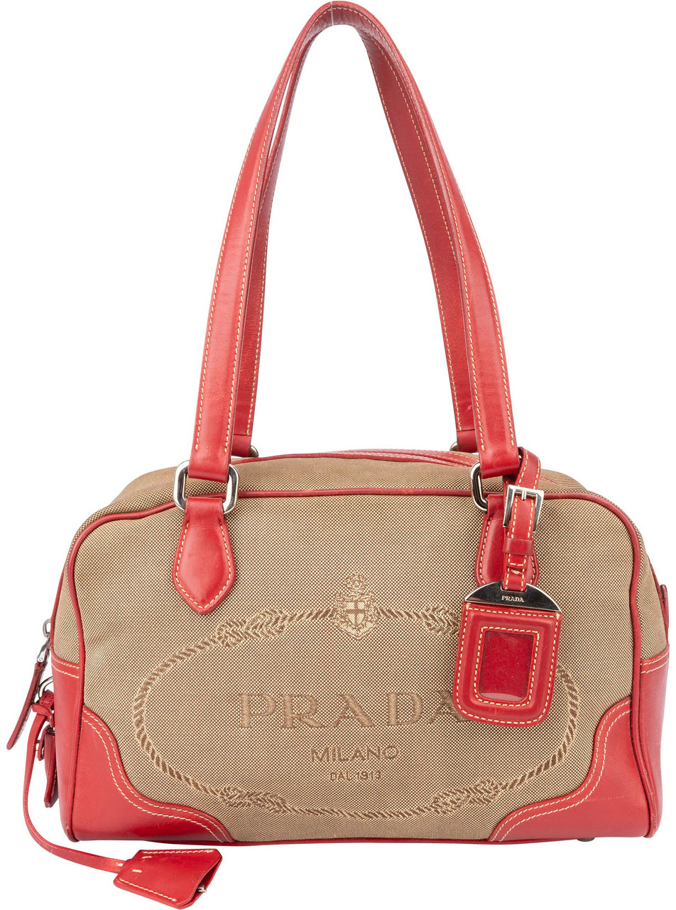 Prada Jacquard Monogram Handbag Beige