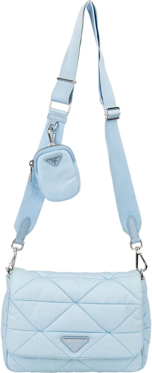 Prada Prada Quilted Baby Blue Nylon Triangle Re-Edition Crossbody Bag Blauw