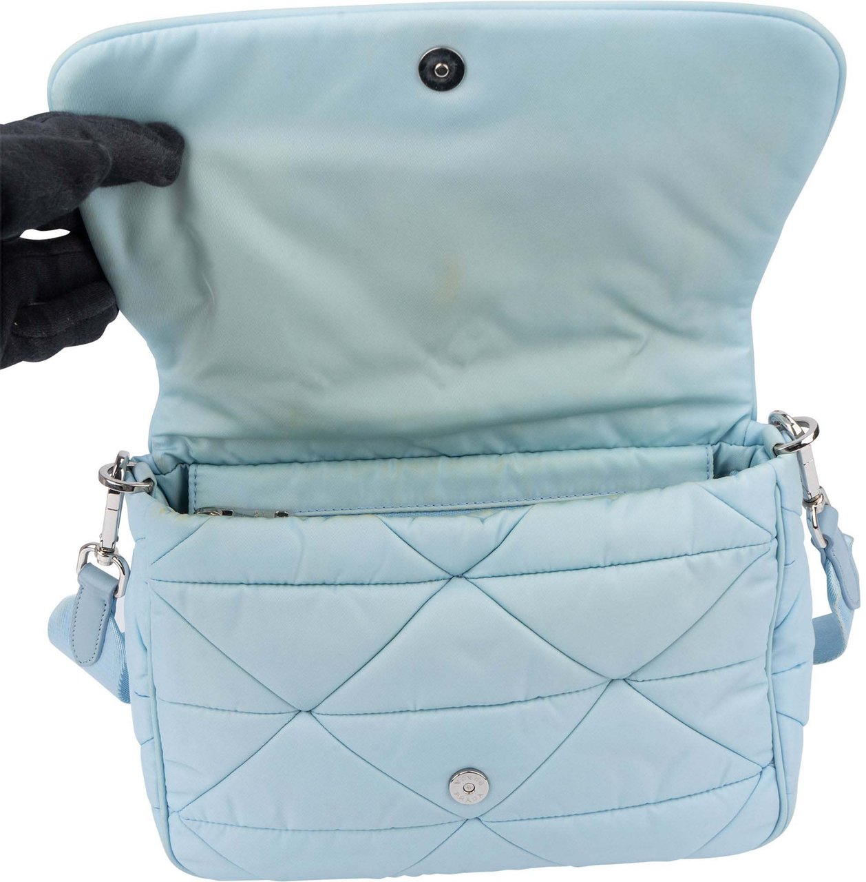 Prada Prada Quilted Baby Blue Nylon Triangle Re-Edition Crossbody Bag Blauw