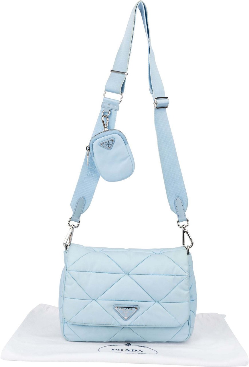 Prada Prada Quilted Baby Blue Nylon Triangle Re-Edition Crossbody Bag Blauw