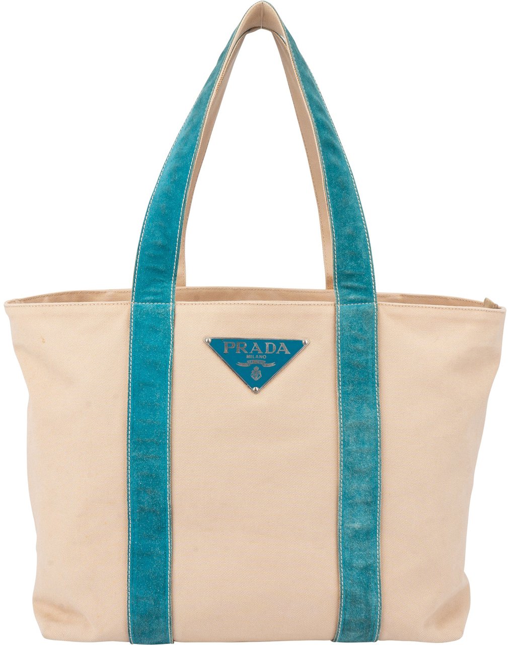 Prada Classic Big Triangle Beach Handbag Beige