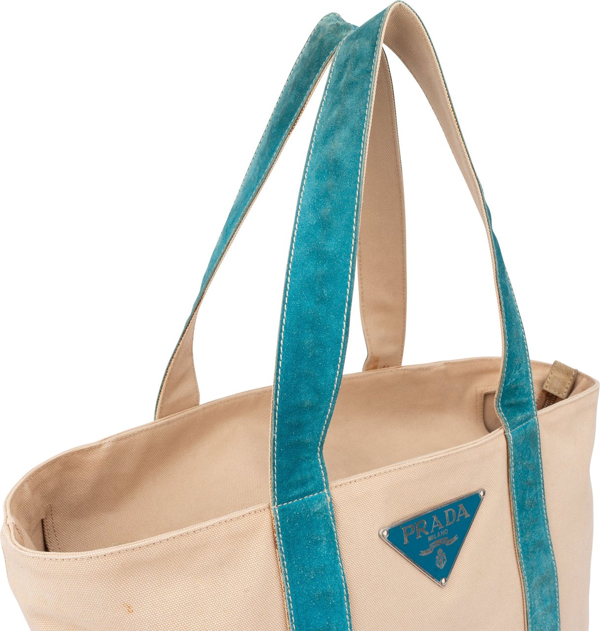 Prada Classic Big Triangle Beach Handbag Beige