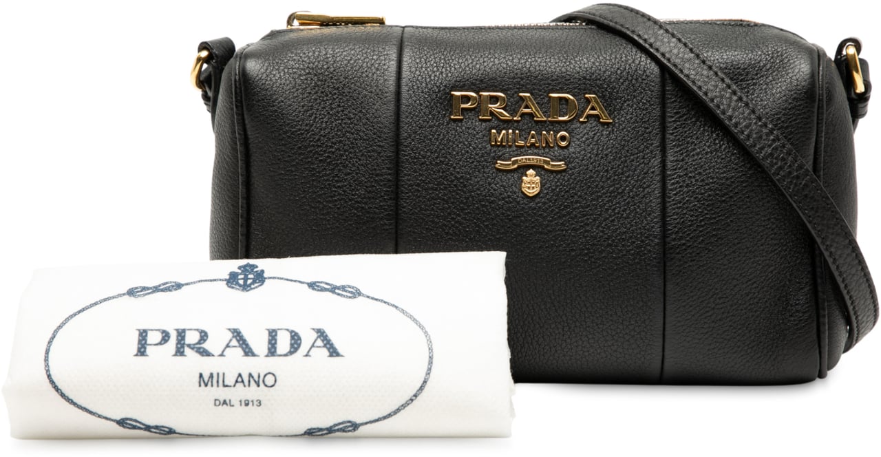 Prada Mini Vitello Phenix Crossbody Zwart