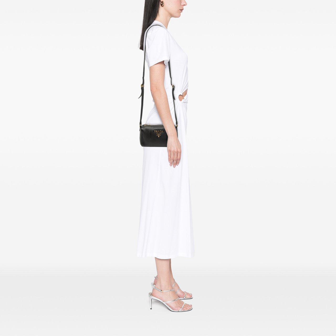 Prada Mini Vitello Phenix Crossbody Zwart