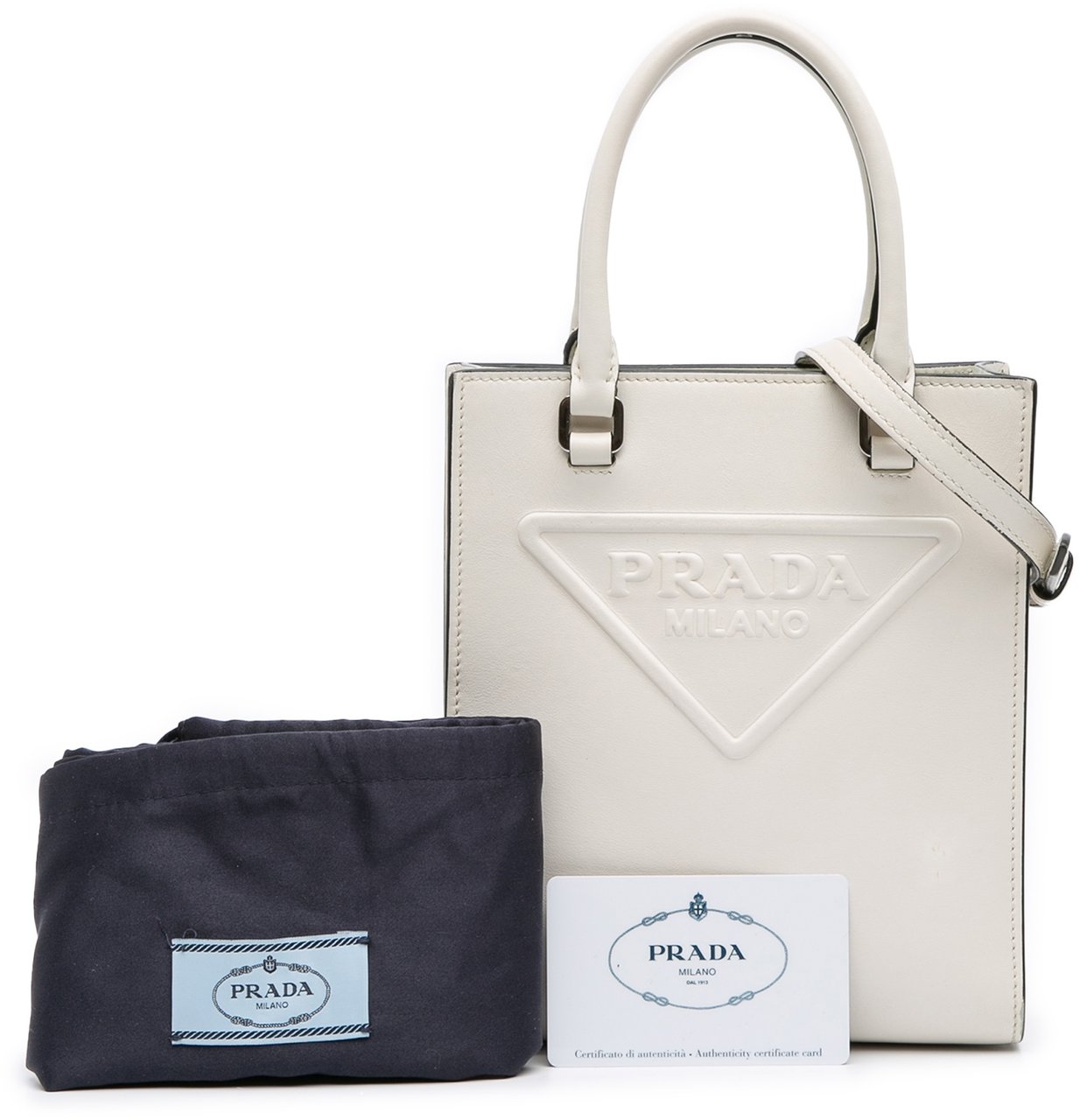 Prada Mini Soft Calf Logo Drill Satchel Wit