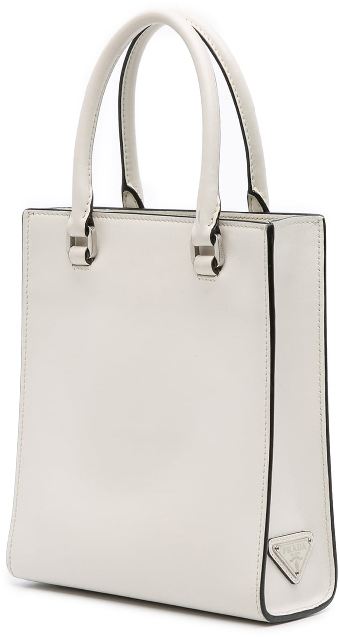 Prada Mini Soft Calf Logo Drill Satchel Wit