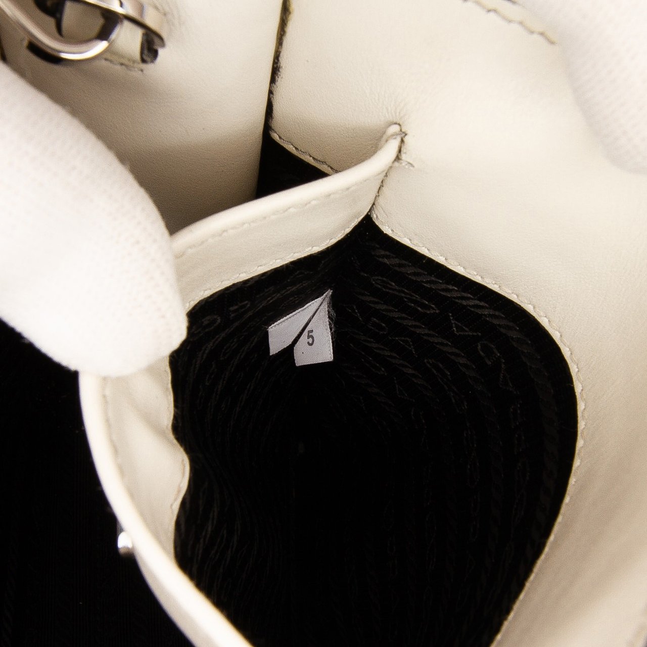 Prada Mini Soft Calf Logo Drill Satchel Wit