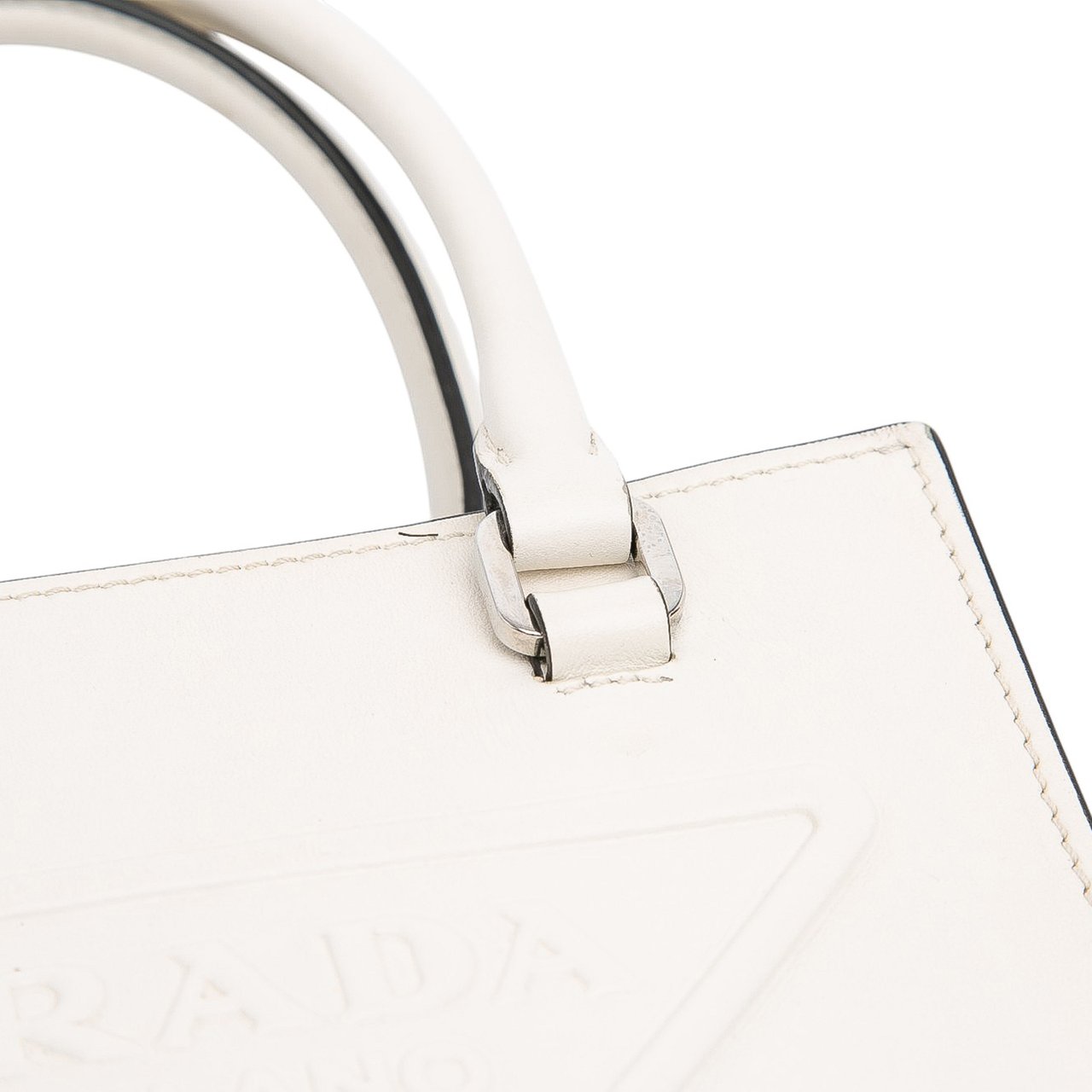 Prada Mini Soft Calf Logo Drill Satchel Wit