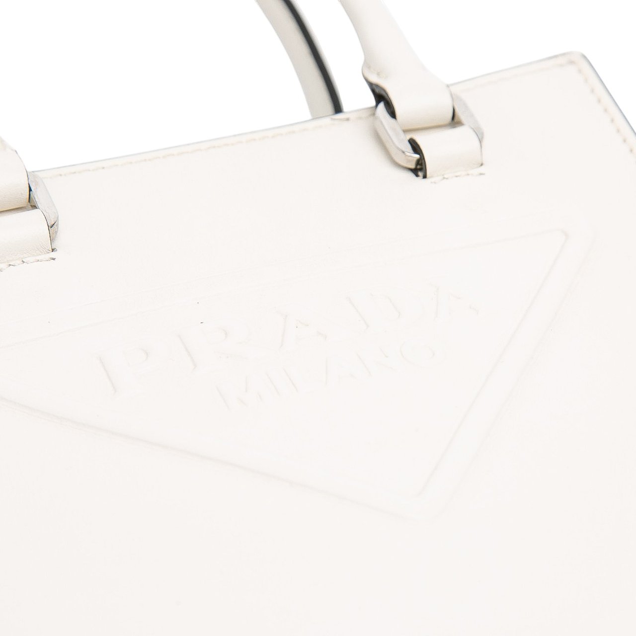 Prada Mini Soft Calf Logo Drill Satchel Wit