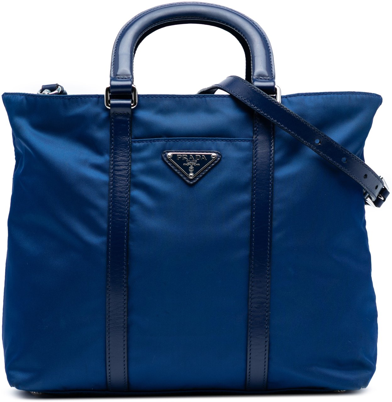 Prada Vitello Trimmed Tessuto Satchel Blauw