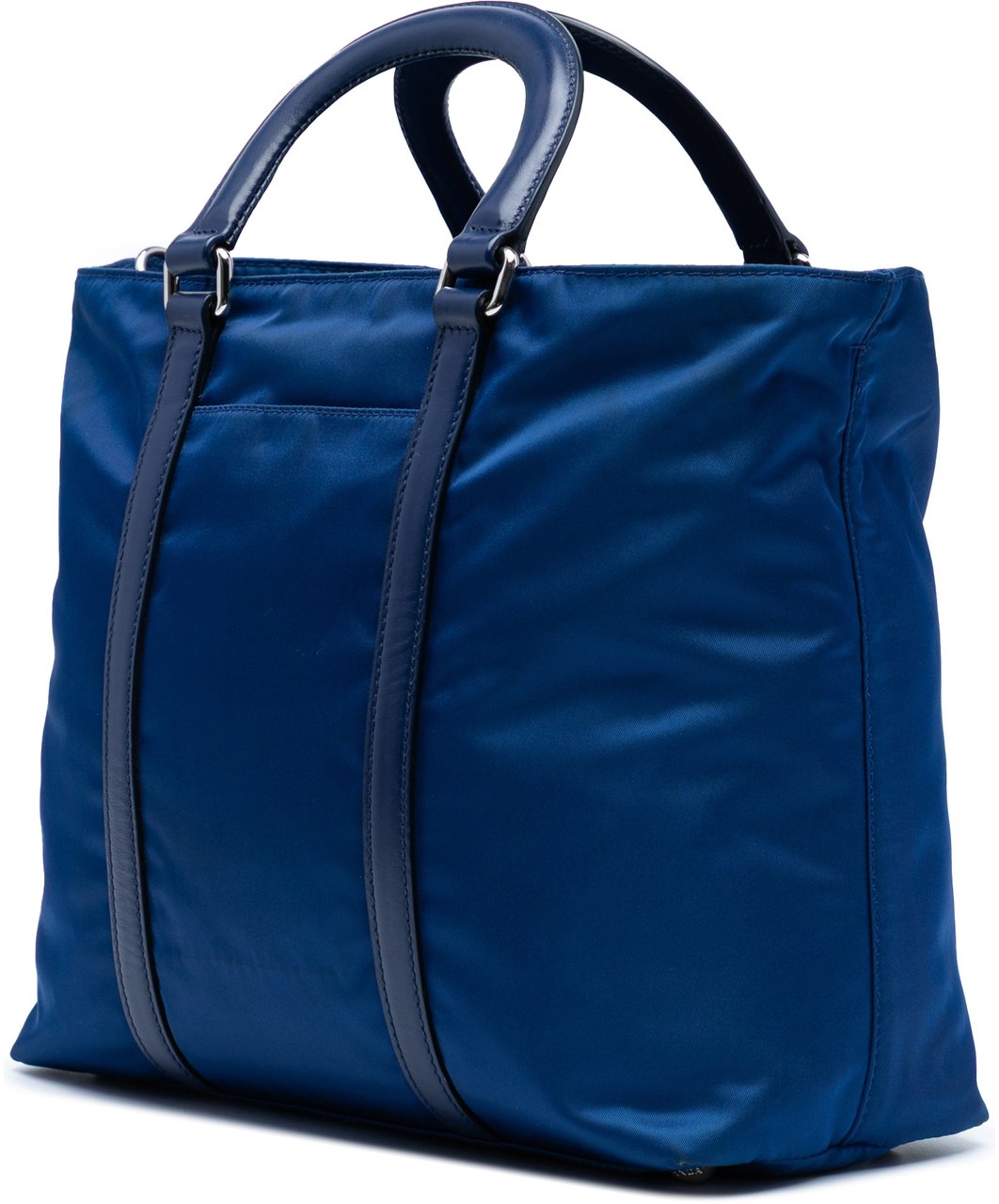 Prada Vitello Trimmed Tessuto Satchel Blauw
