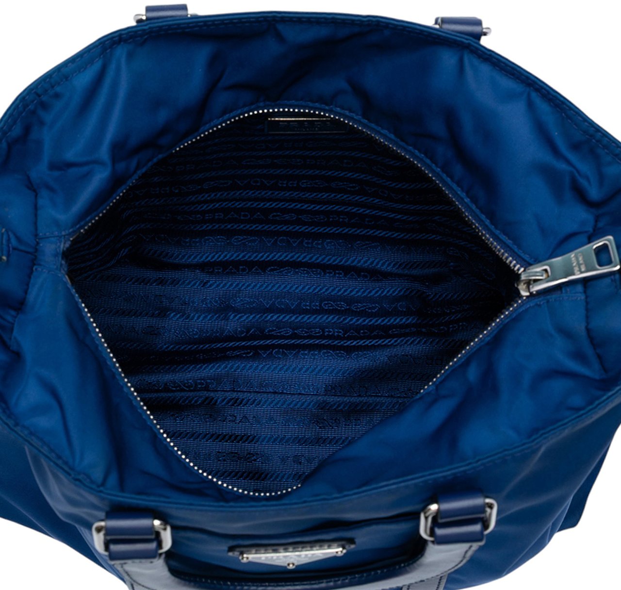 Prada Vitello Trimmed Tessuto Satchel Blauw