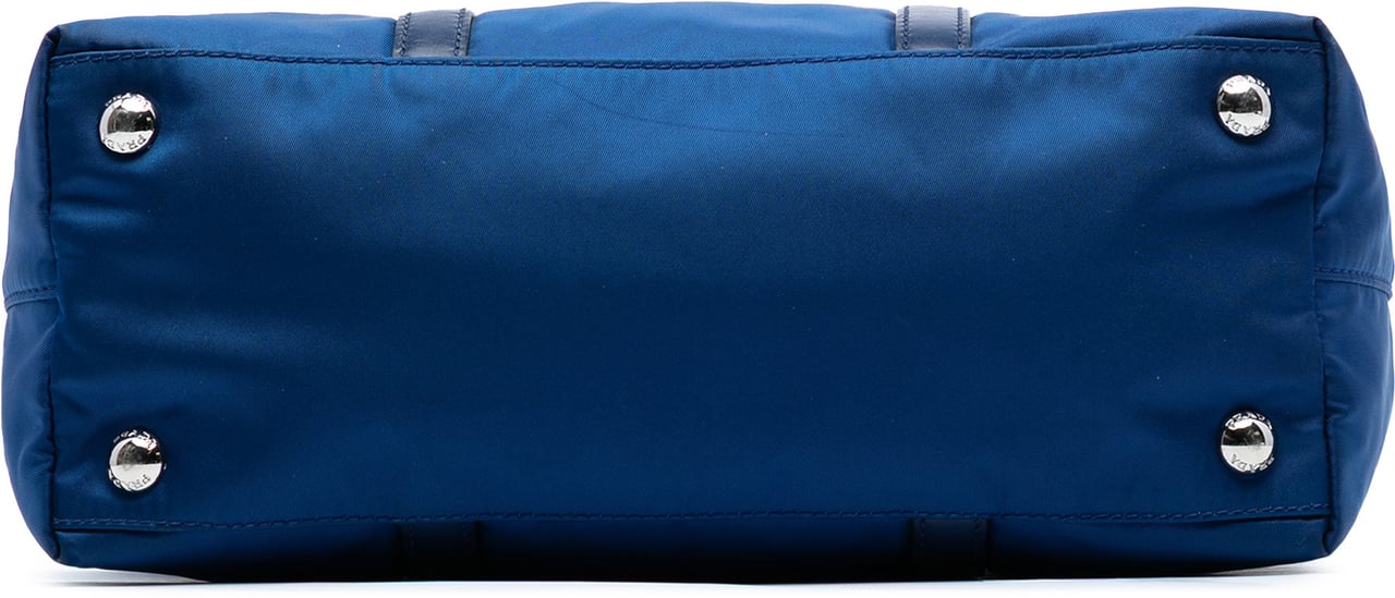 Prada Vitello Trimmed Tessuto Satchel Blauw