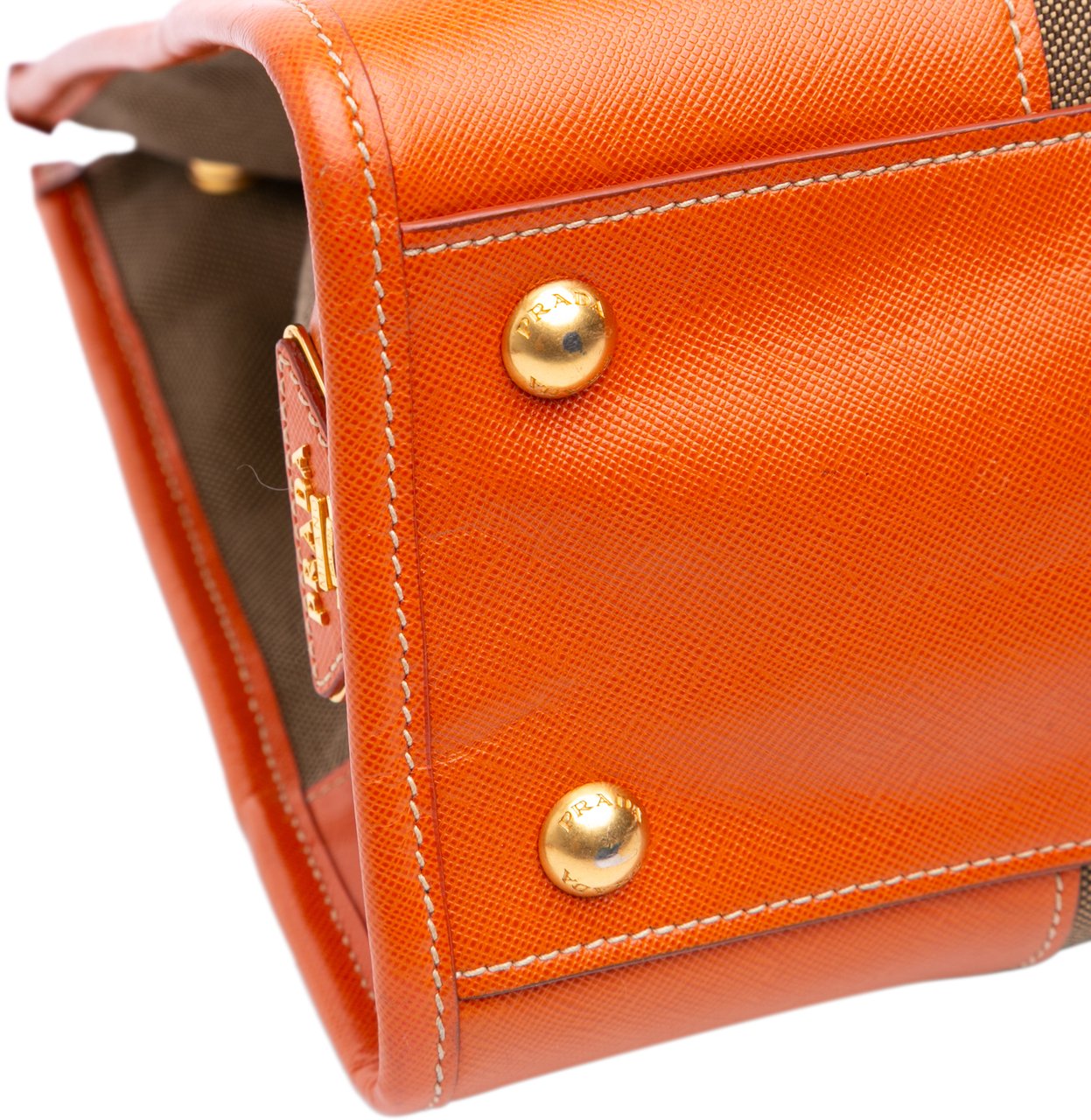 Prada Saffiano Trimmed Canvas Canapa Logo Double Zip Satchel Bruin