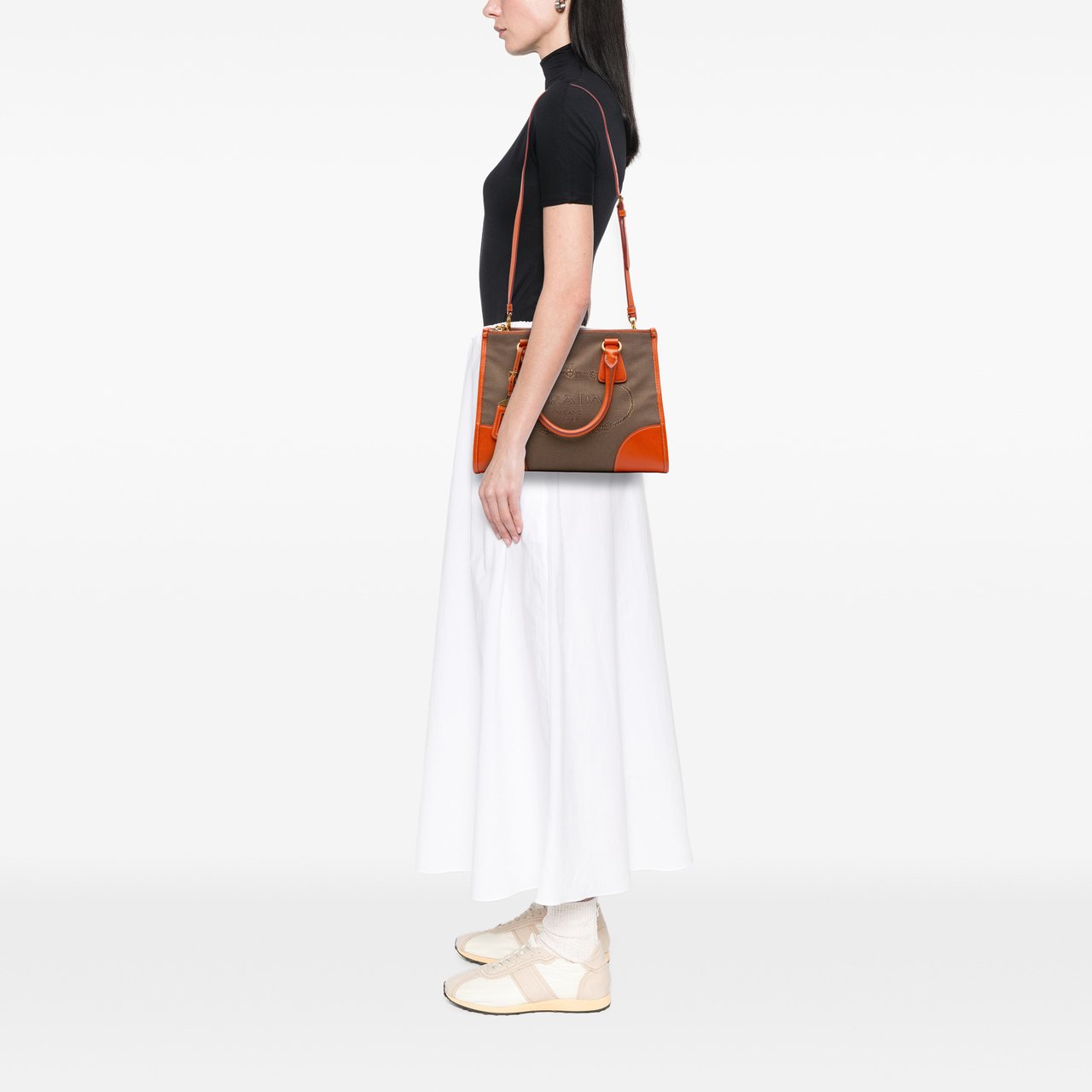 Prada Saffiano Trimmed Canvas Canapa Logo Double Zip Satchel Bruin