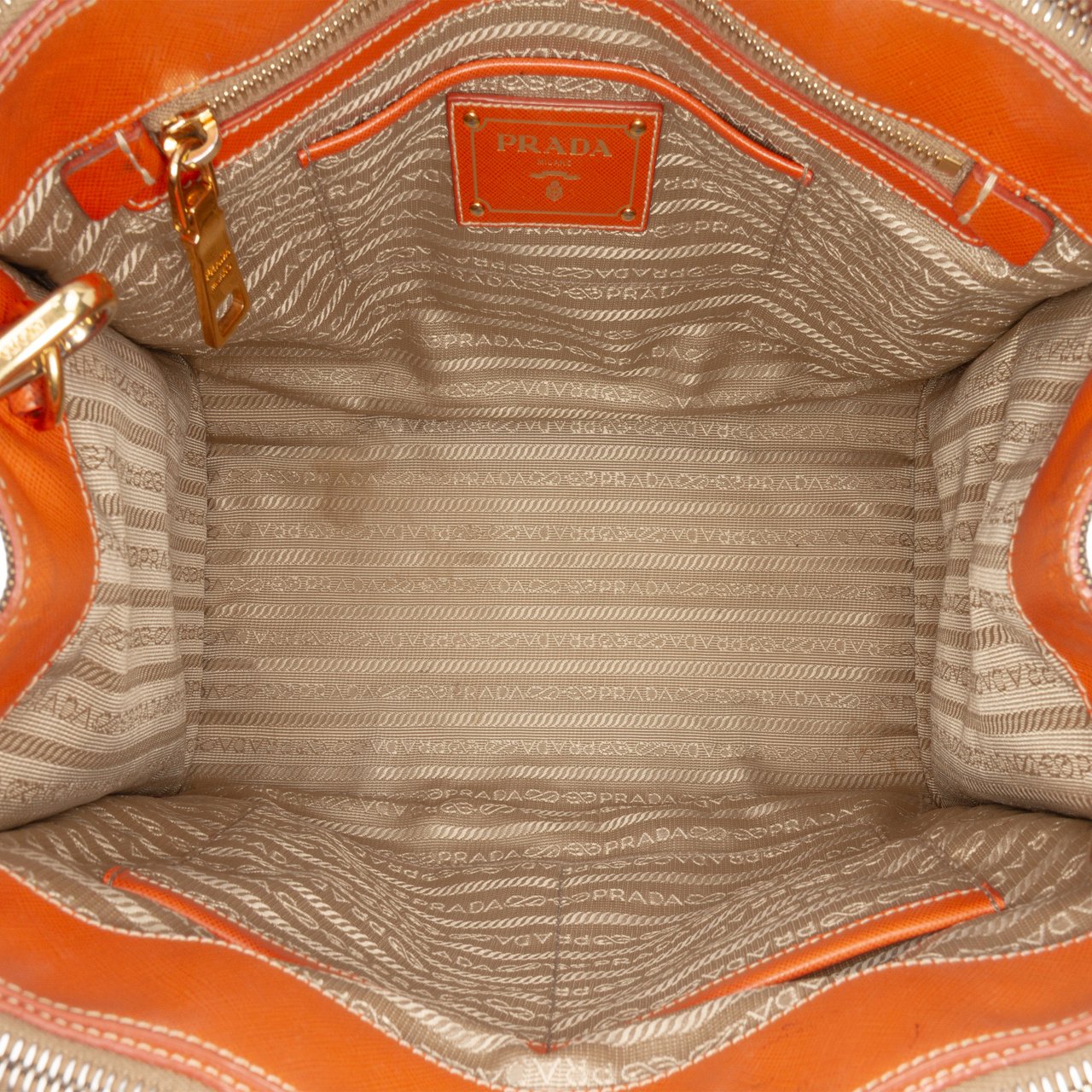 Prada Saffiano Trimmed Canvas Canapa Logo Double Zip Satchel Bruin