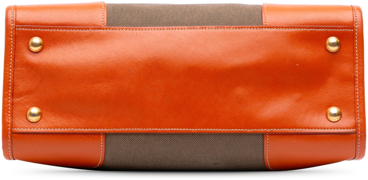 Prada Saffiano Trimmed Canvas Canapa Logo Double Zip Satchel Bruin