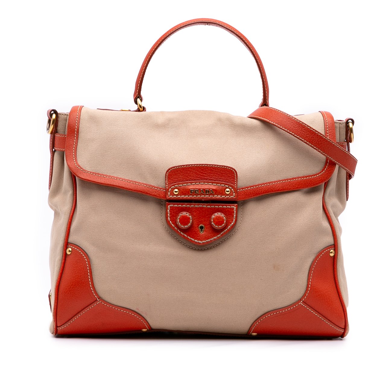 Prada Cinghiale Trimmed Canapa Top Handle Bag Bruin