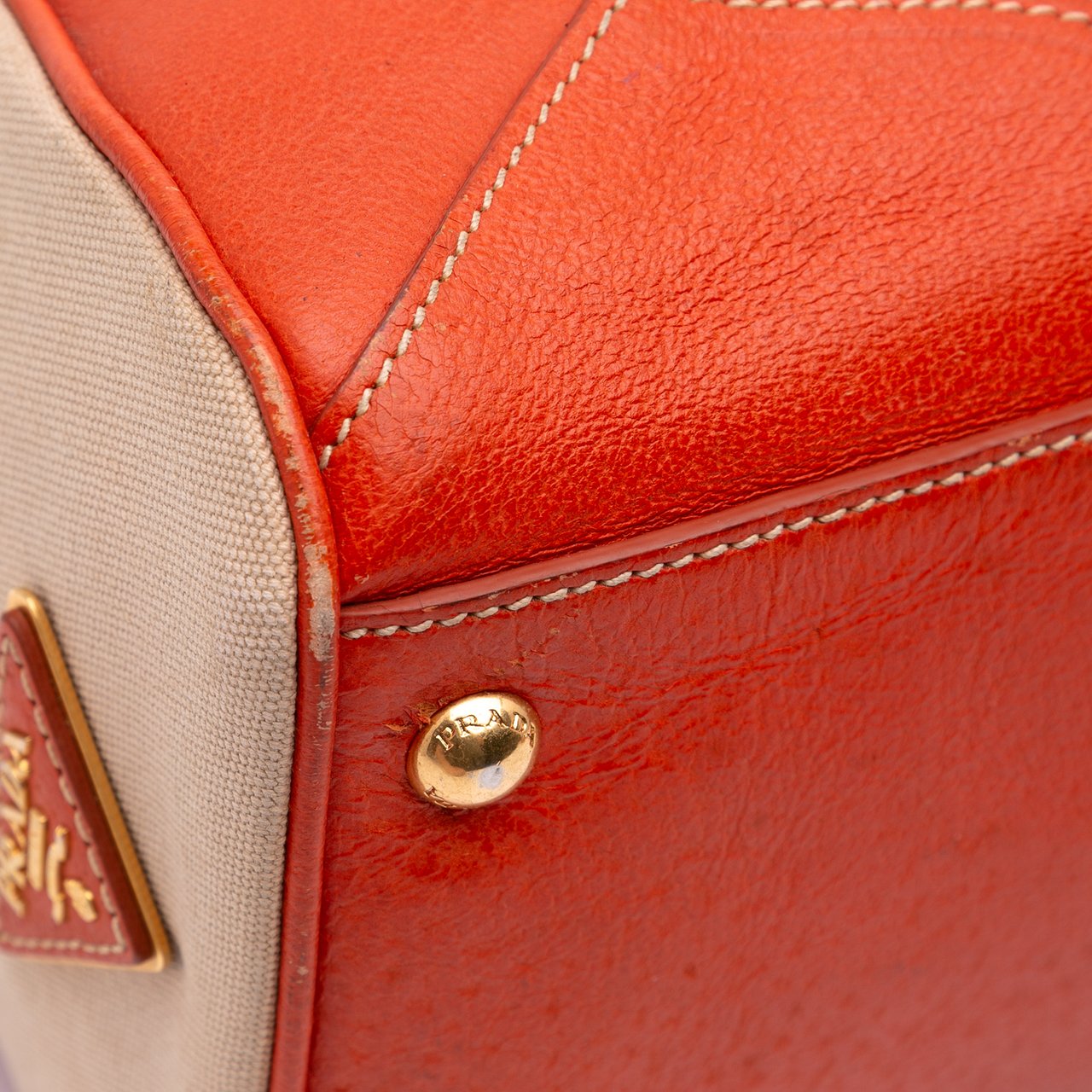 Prada Cinghiale Trimmed Canapa Top Handle Bag Bruin