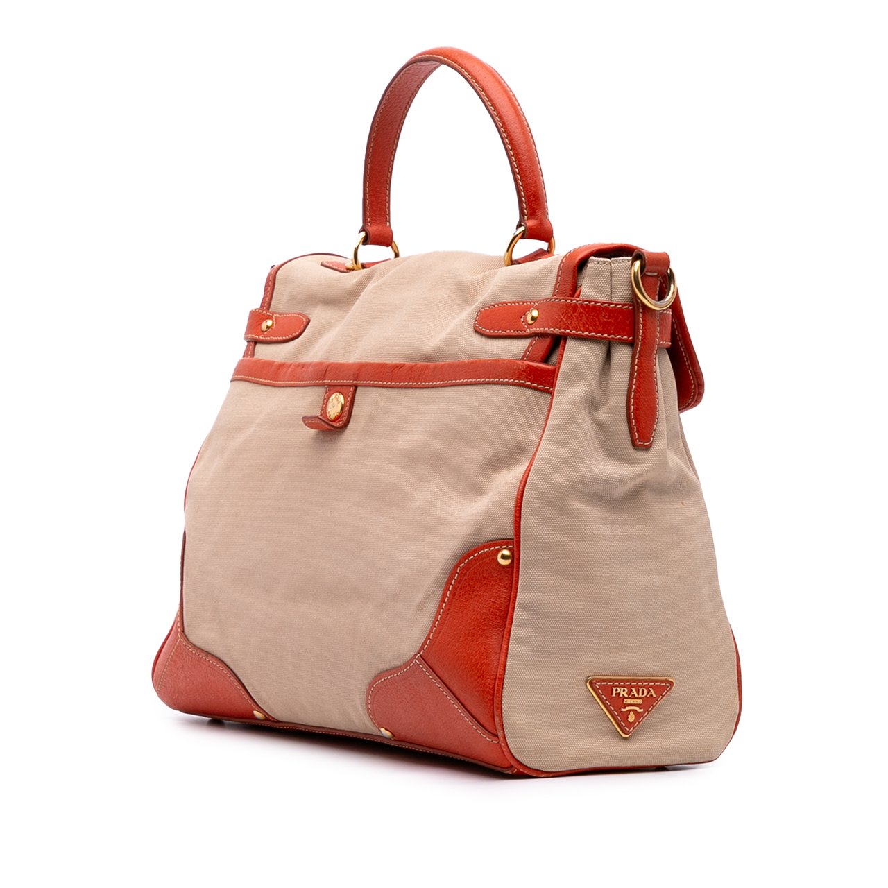 Prada Cinghiale Trimmed Canapa Top Handle Bag Bruin