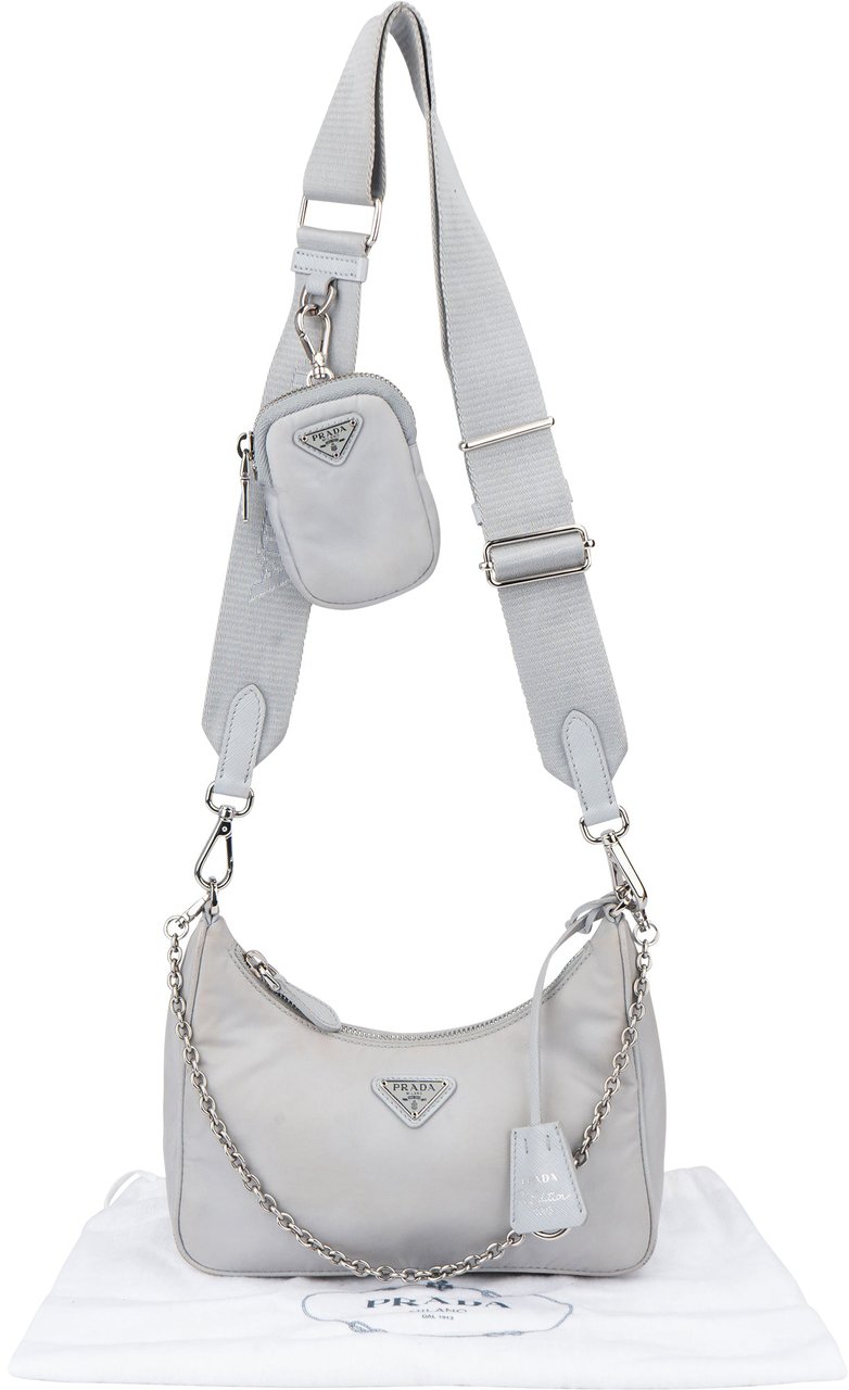 Prada Prada Nylon Triangle Re-Edition Crossbody Bag Blauw