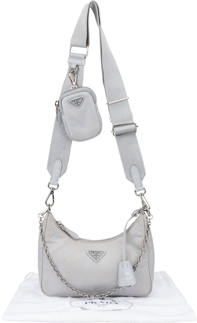 Prada Nylon Triangle Re-Edition Crossbody Bag Blauw