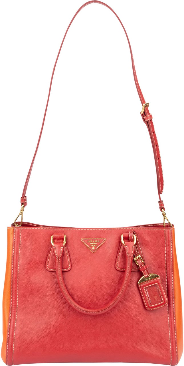 Prada Bicolor Saffiano Leather Galleria Handbag Rood